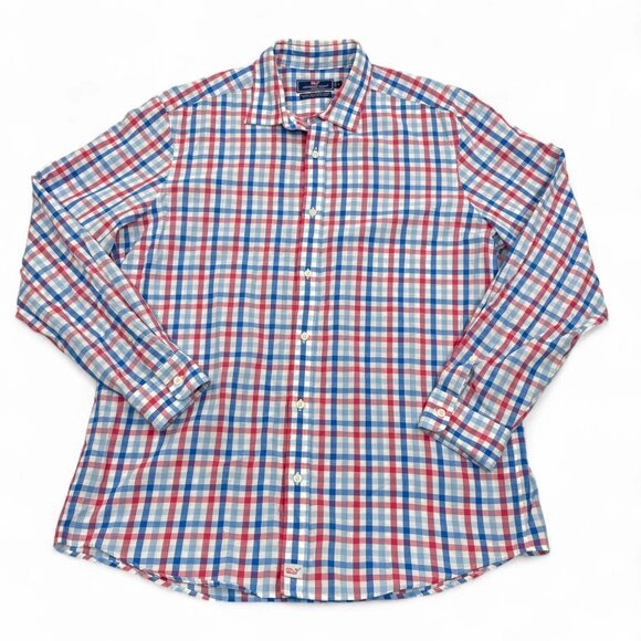 Vineyard Vines Shep & Ian Classic Plaid Cooper Whale Linen Cotton Button Shirt L - Picture 1 of 8